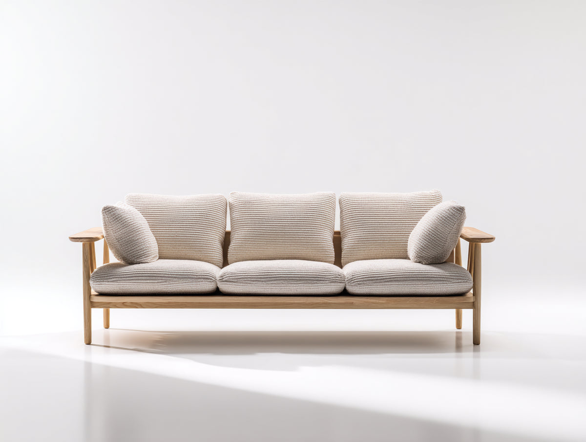 3 Sitzer Sofas Stoffbezug Massivholz 205x85x78 cm - Beige - Skandinavisches Design