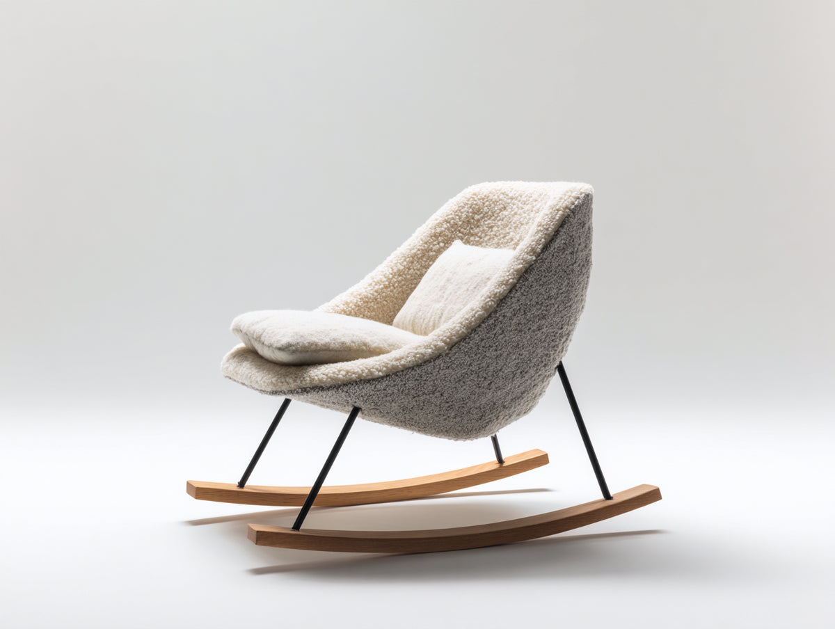 Schaukelstühle Bouclé Bezug Metallgestell 76x92x88 cm - Creme - Holzschienen Modernes Design