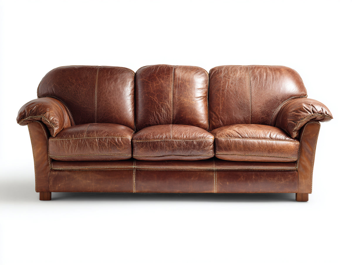 3 Sitzer Sofas Lederoptik 225 x 96 x 88 cm - Cognacbraun - Klassisches Design