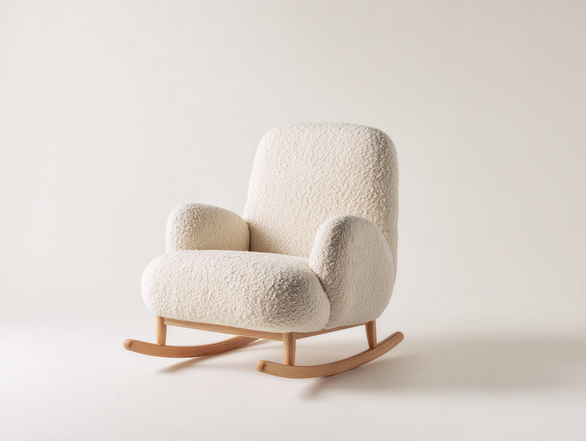 Schaukelstühle Bouclé Bezug Holzgestell 78x88x96 cm - Creme - Skandinavisches Design