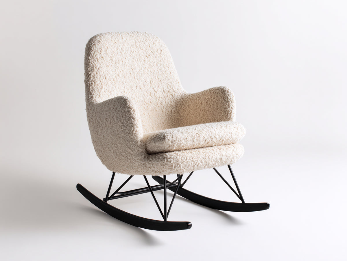 Schaukelstühle - Bouclé Stoffbezug 72x90x105 cm - Cremeweiß - Moderner Schaukelstuhl mit hoher Rückenlehne