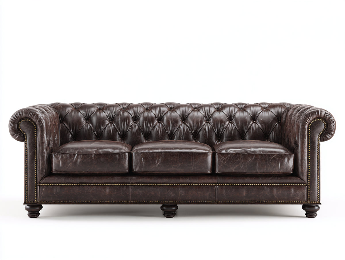 3 Sitzer Sofas Echtleder 220x90x75 cm - Dunkelbraun - Chesterfield Design