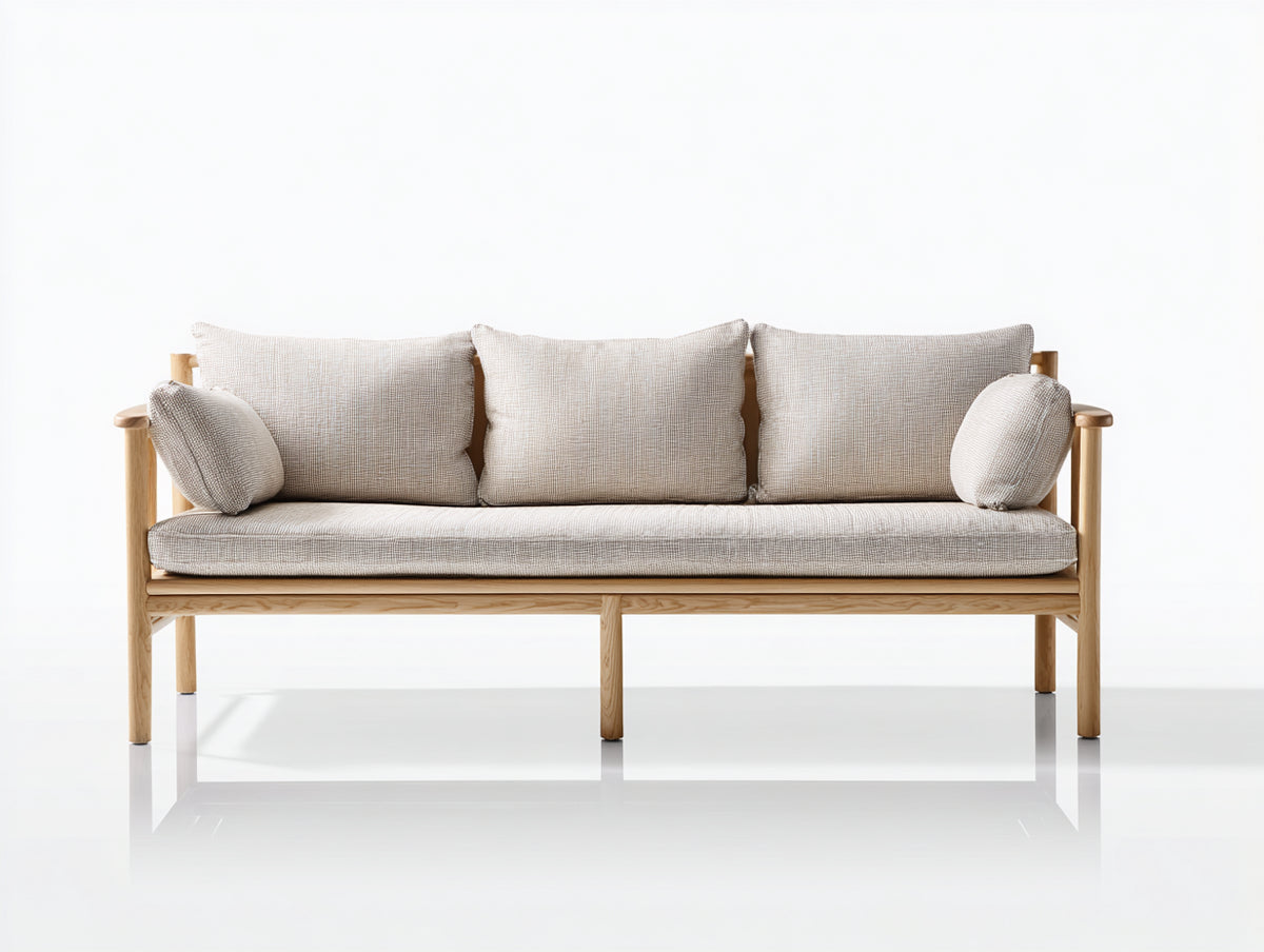 3 Sitzer Sofas Stoffbezug Holzgestell 220 x 86 x 82 cm - Beige-Natur - Skandinavisches Design