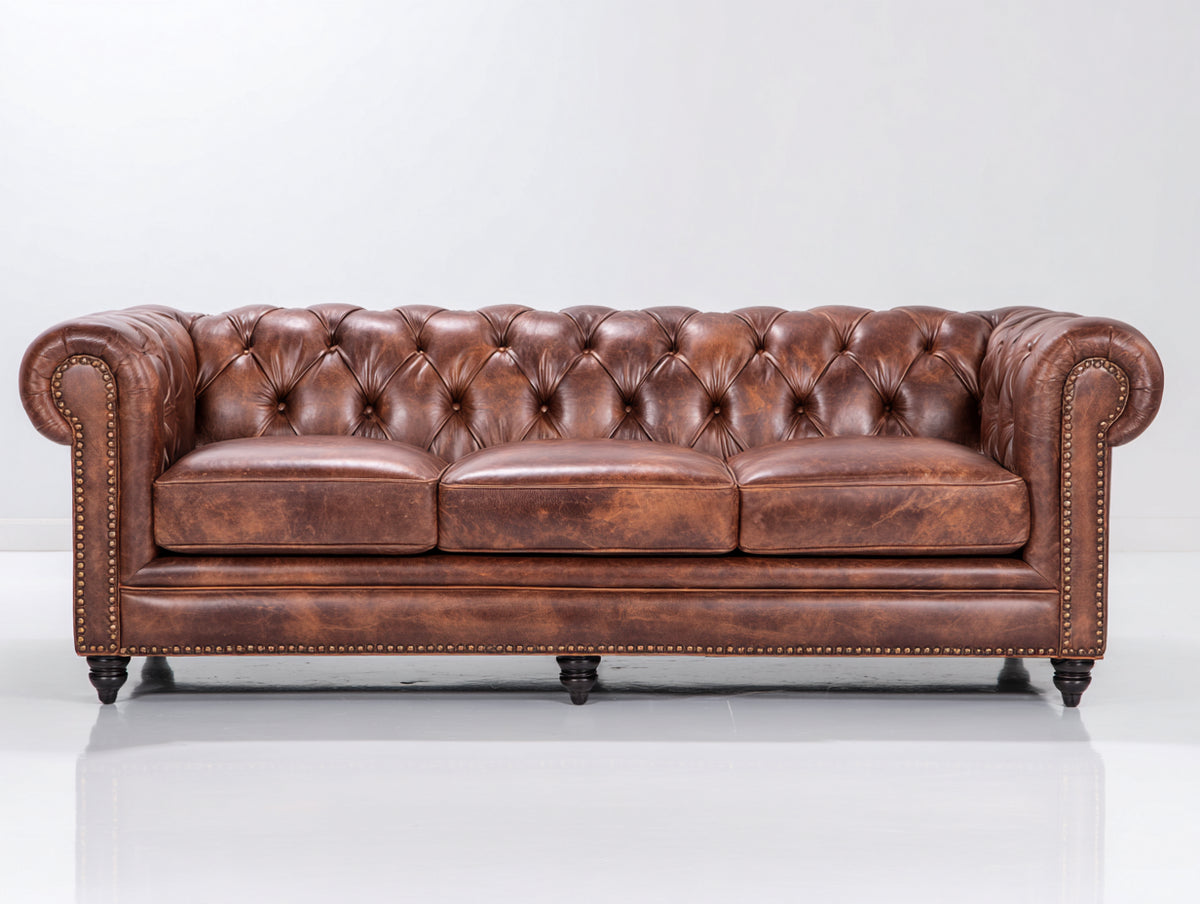 3 Sitzer Sofas Lederbezug 220 x 95 x 76 cm - Braun - Chesterfield Design für Wohnzimmer