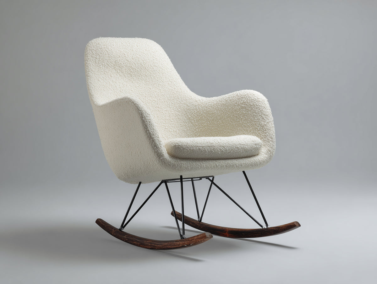 Schaukelstühle Schlingenstoff Metallgestell 72x90x92 cm - Creme - Holzschienen Modernes Design