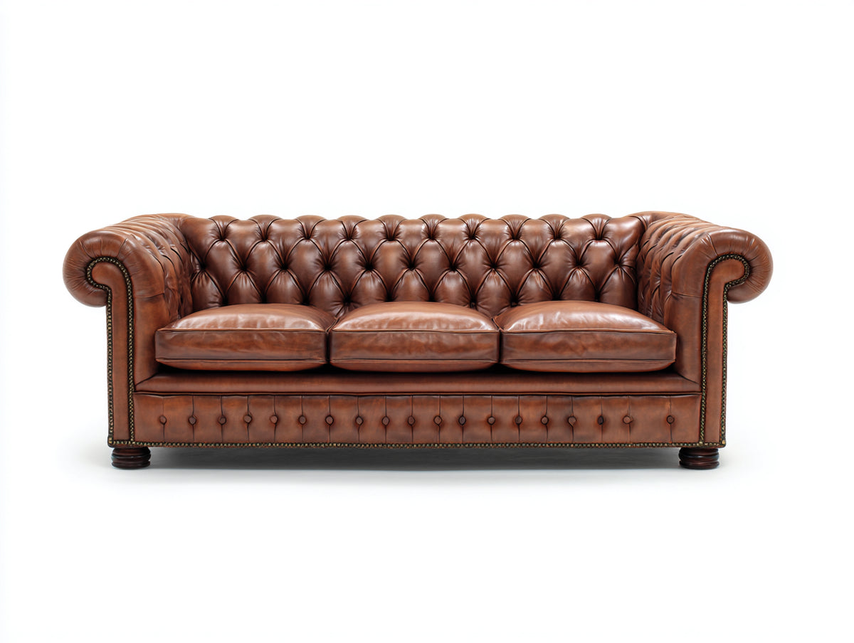 3 Sitzer Sofas Lederbezug 230 x 95 x 76 cm - Cognacbraun - Chesterfield Stil für Wohnzimmer