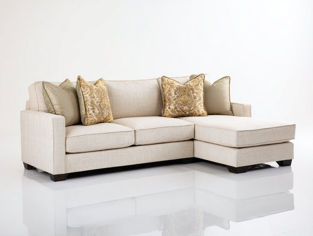 Ecksofa - Stoffbezug 250 x 165 x 85 cm - Cremebeige mit dunklen Füßen - Moderne Wohnlandschaft mit Ottomane