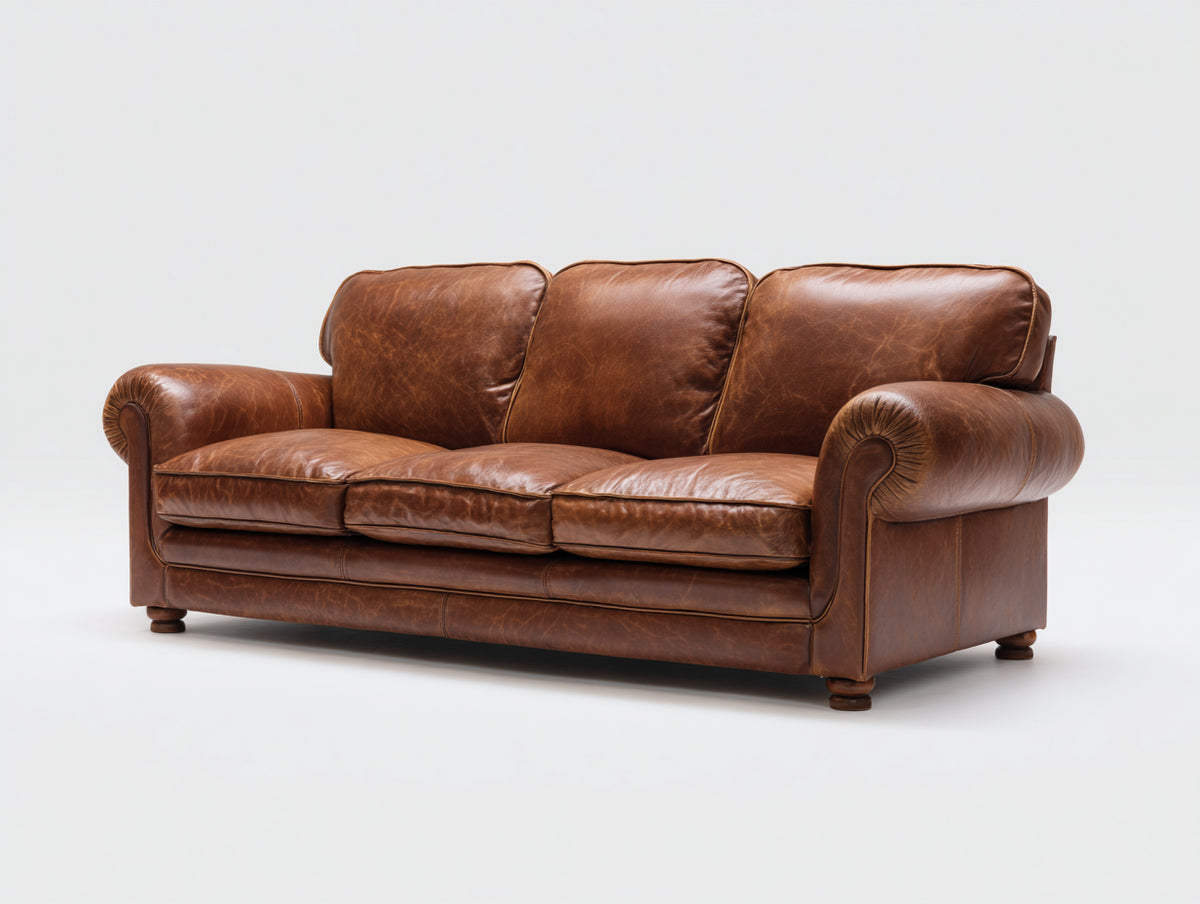 3 Sitzer Sofas Echtleder 215x95x90 cm - Cognacbraun - Klassisches Design