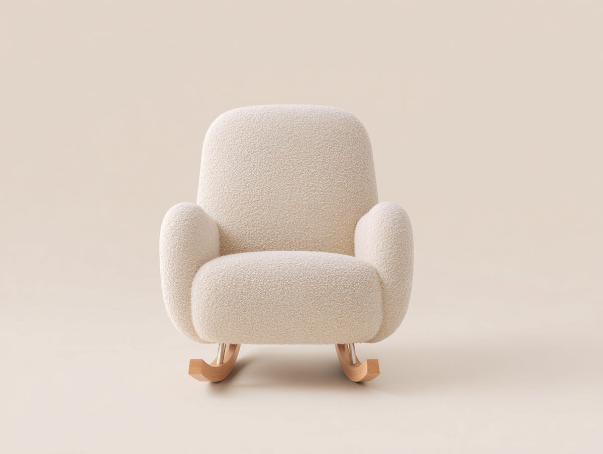 Schaukelstühle Bouclé Stoffbezug 78 x 92 x 105 cm - Creme-Natur - Gepolsterter Schaukelstuhl für Wohnzimmer