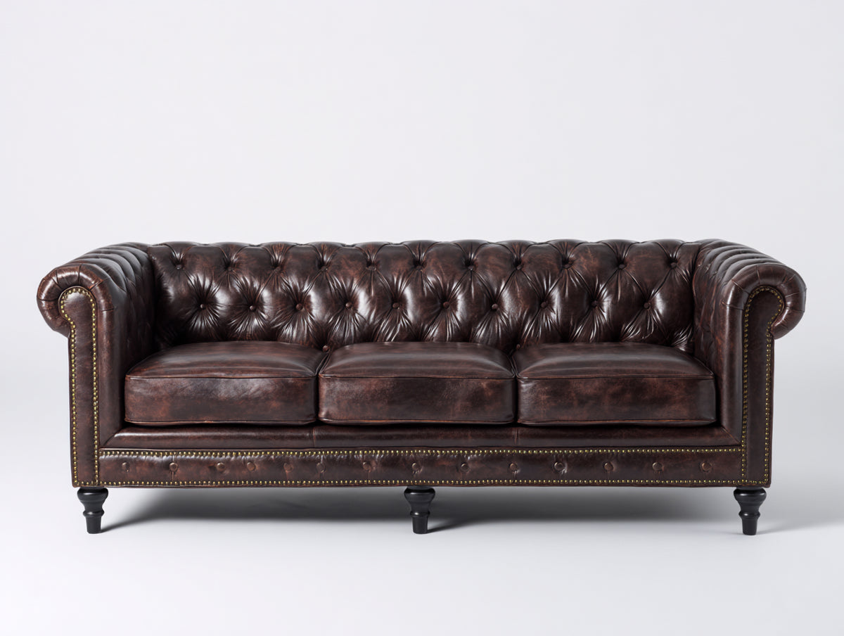 3 Sitzer Sofas Lederoptik 230 x 95 x 78 cm - Dunkelbraun - Chesterfield Stil