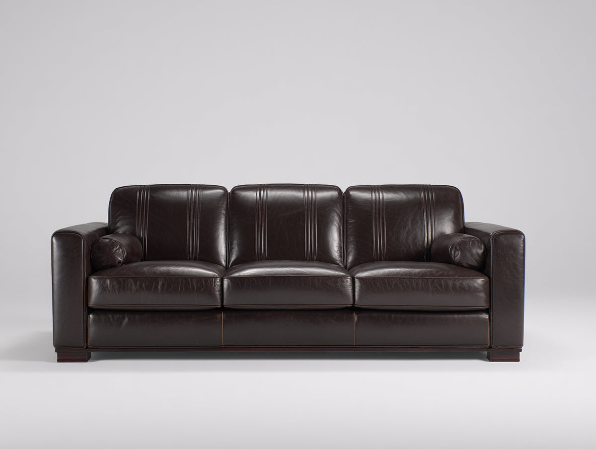3 Sitzer Sofas - Gepolsterter Bezug 218x91x86 cm - Dunkelbraun - Klassisches Design mit geraden Armlehnen