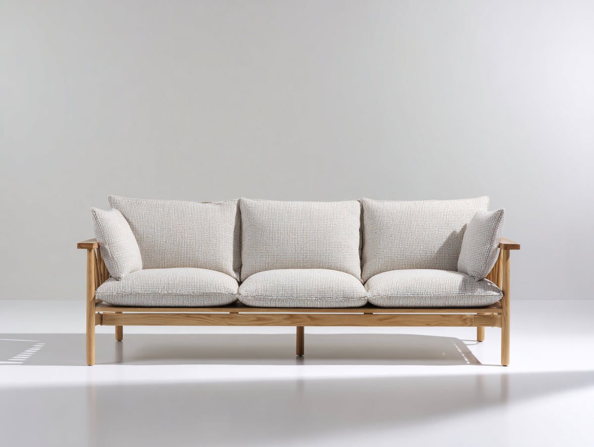 3 Sitzer Sofas Stoffbezug Holzrahmen 210 x 88 x 82 cm - Beige-Natur - Modernes Design für Wohnzimmer