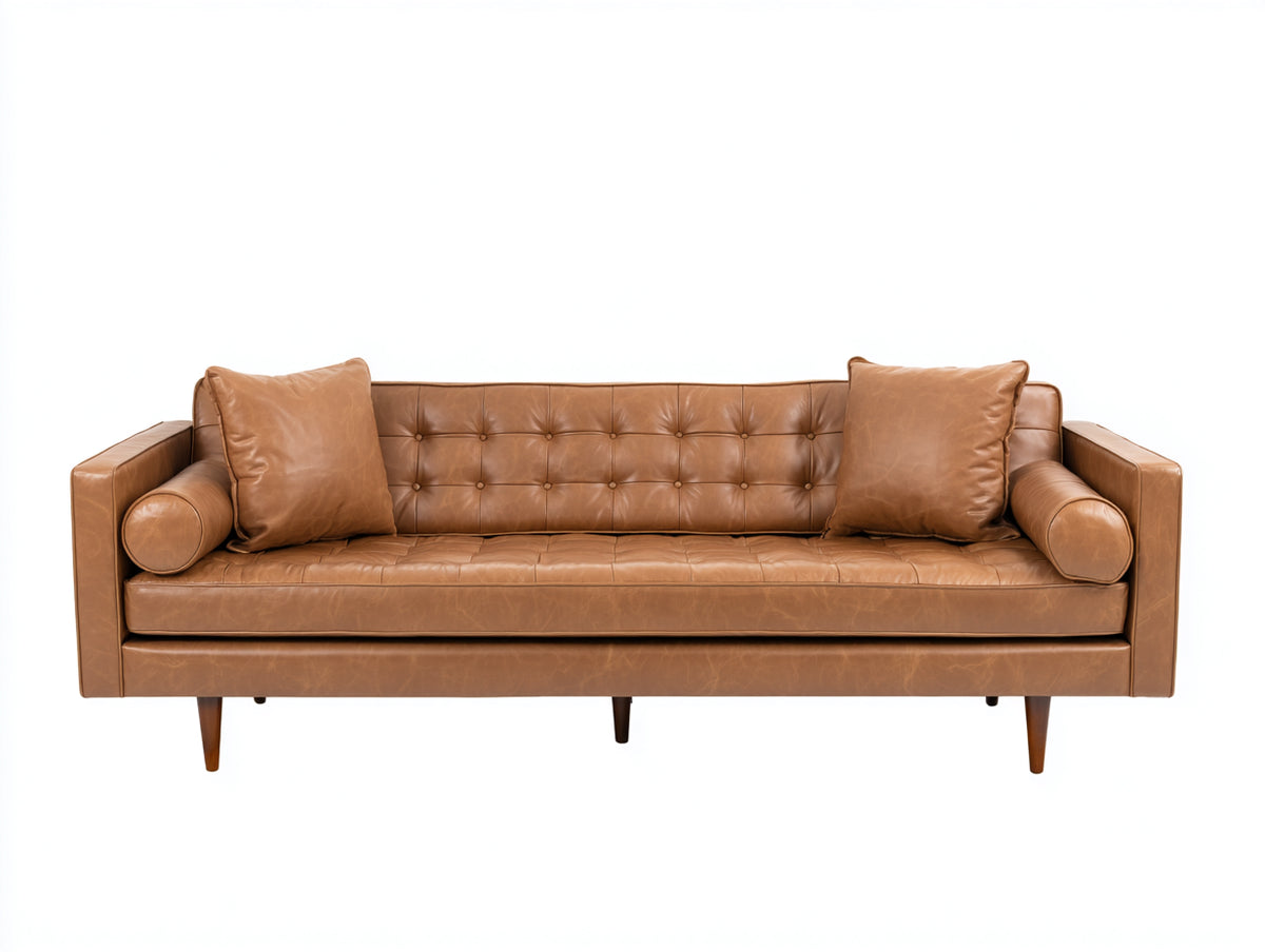 3 Sitzer Sofas Lederbezug 215x85x80 cm - Hellbraun - Mid Century Design